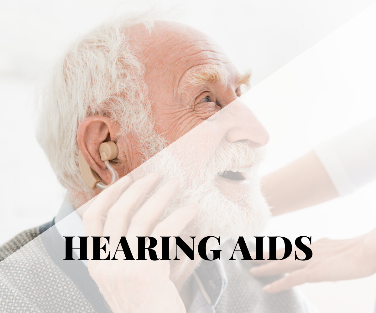 Happy old man wearing hearing aid in right ear - Total Vision and Hearing in Ancaster, Ontario
